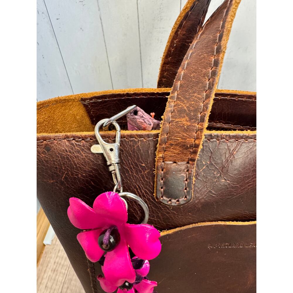 Plumeria Flower Bag Charm Genuine Leather Flower Bag Charm Hot Pink Flower Charm - Picture 3 of 5